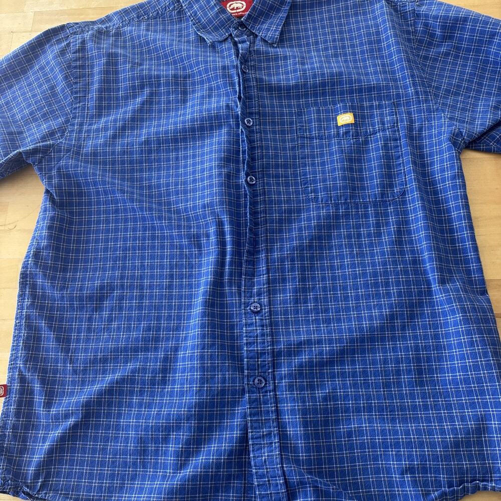 Large blue plaid woven cotton shirt Ecko Unltd. The Dwyer